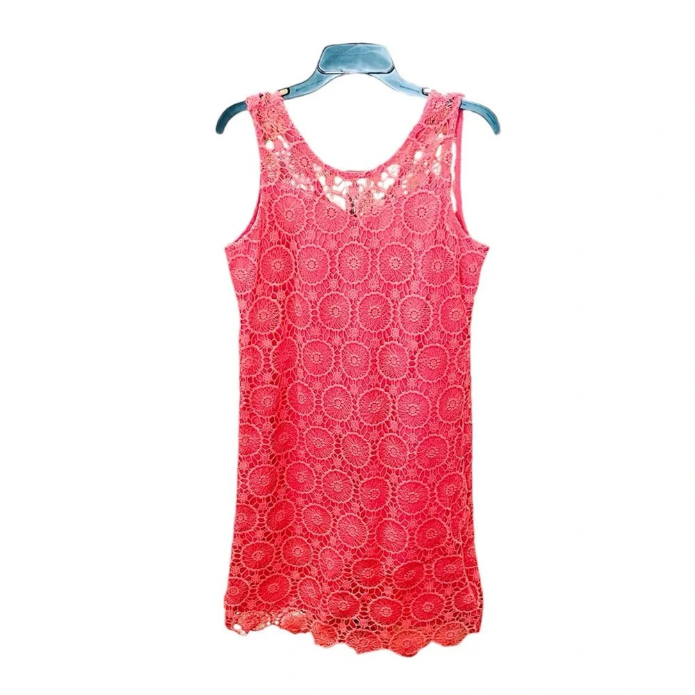 Mudpie sleeveless Mallory floral crochet lace cotton sheath dress SZ M 8-10 pink